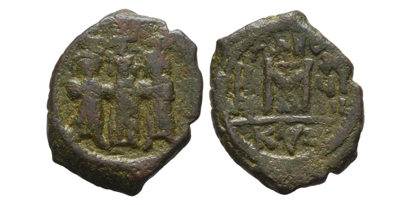 Heraclius, with Heraclius Constantine and Martina AE 40 Nummi of Follis.