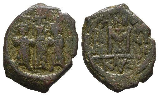 Heraclius, with Heraclius Constantine and Martina AE 40 Nummi of Follis.