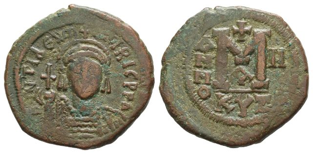 Maurice Tiberius AE 40 Nummi or Follis.