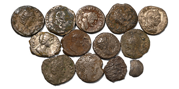 Group of Thirteen [13] Roman Mainly Silver Denarius Coins.