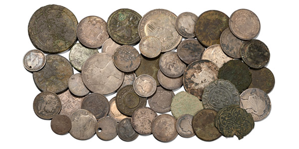 Group of Forty-Five [45] Found Post Medieval Jettons and Milled Coins.