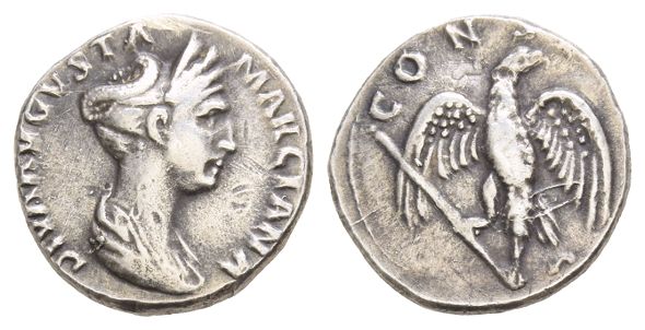 Reproduction of an AR Denarius of Diva Marciana.