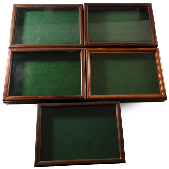 Group of Five [5] Felt-Lined Wooden Display Cases