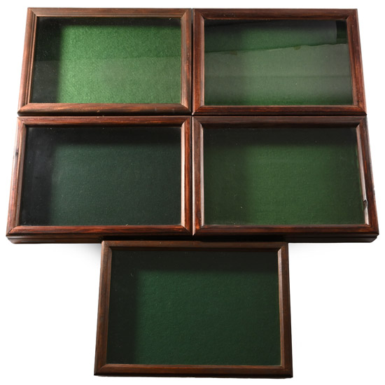 Group of Five [5] Felt-Lined Wooden Display Cases