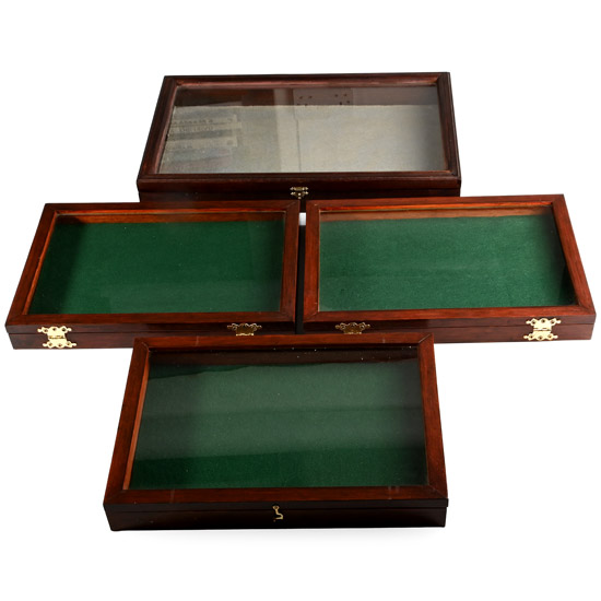 Group of Four [4] Felt-Lined Wooden Display Cases