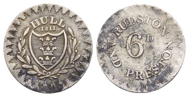 Yorkshire. Hull, Rudston & Preston AR Sixpence.