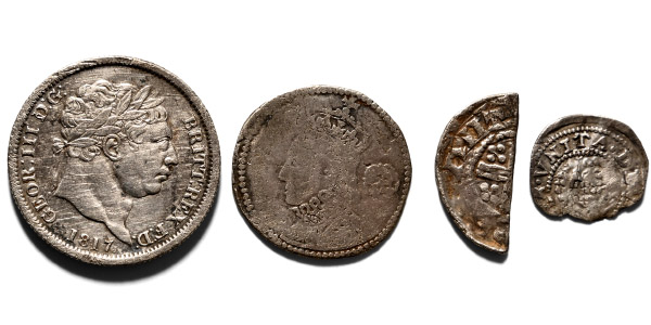 Group of Four [4] English Medieval, Tudor and Milled Coins.