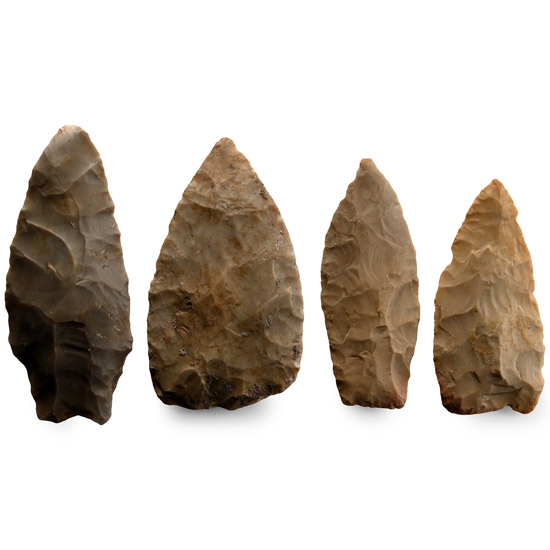 Large North American Stone Age Knapped Spear Point Group