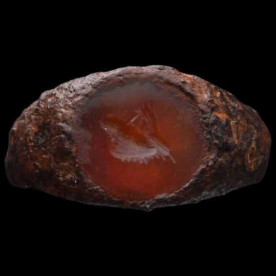 Roman Iron Military Ring with Carnelian Horse Head Gemstone