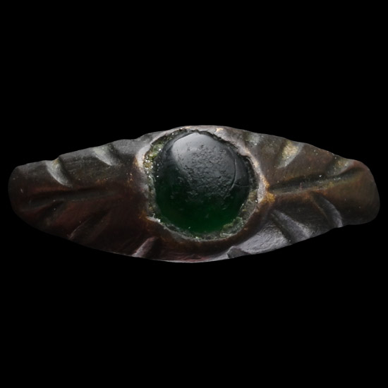 Byzantine Bronze Stirrup Ring with Green Gem
