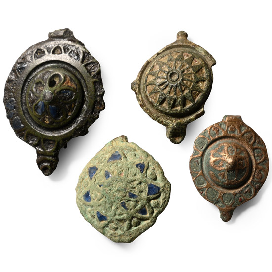 Roman Enamelled Bronze Umbonate Brooch Group