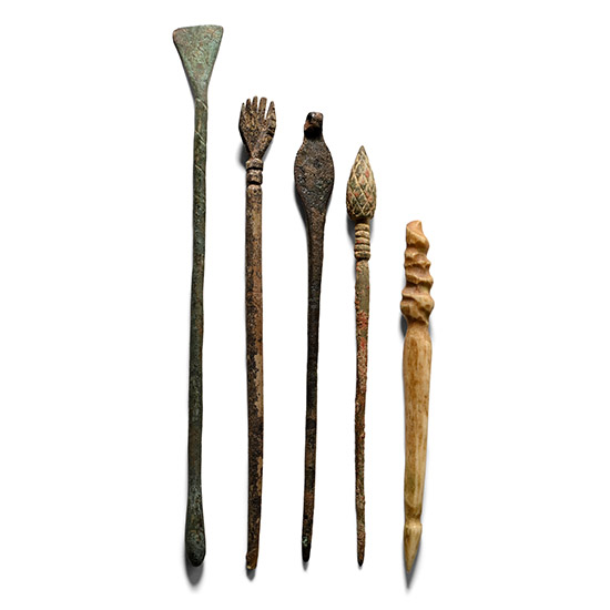 Roman Bronze and Bone Pin and Implement Group