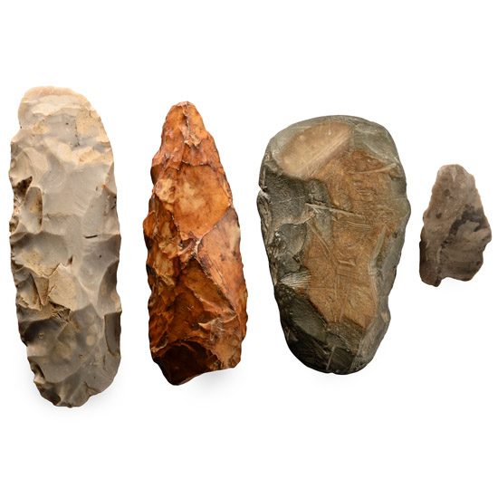 Stone Age Knapped Flint Axehead and Scraper Group