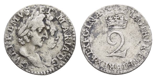 England. Stuart (Orange), William and Mary AR Twopence.