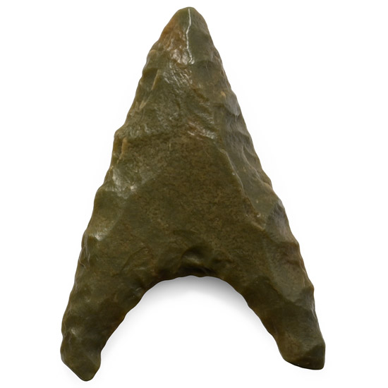 African Stone Age Green Jasper Hollow Base Arrowhead