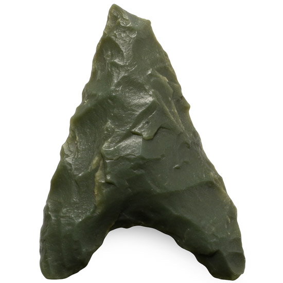 African Stone Age Green Jasper Hollow-Base Arrowhead