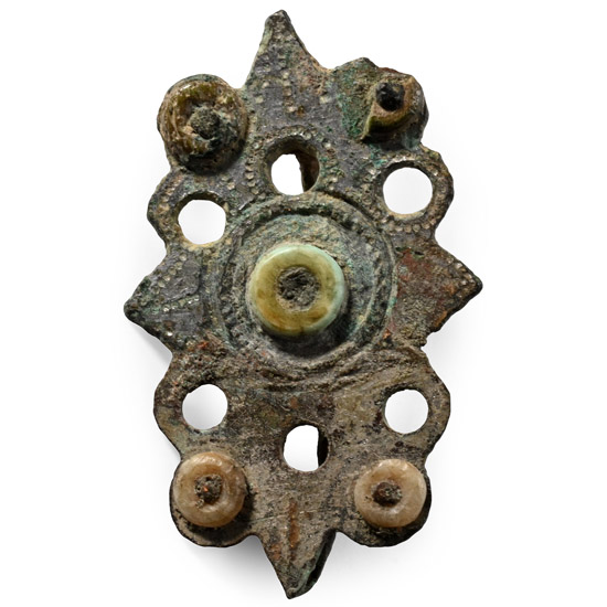 Roman Tinned Bronze Shield-Shaped Plate Brooch