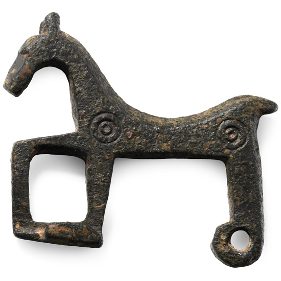 Byzantine Bronze Horse Brooch with Ring-and-Dot Ornament