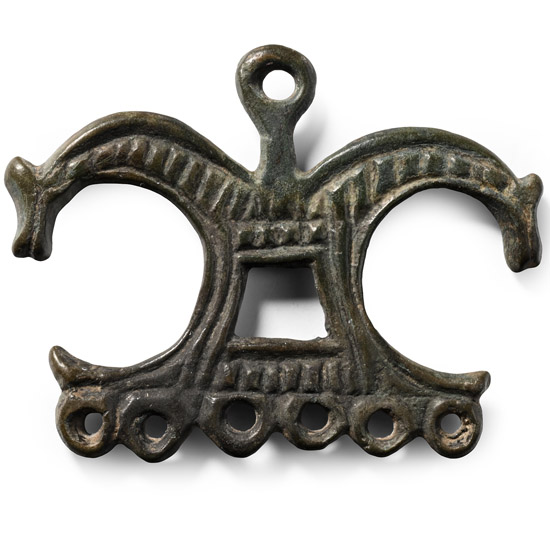 Viking Age Bronze Pendant Hanger with Horse Heads