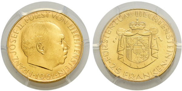 Liechtenstein. Francis Josef II AV 25 Francs.