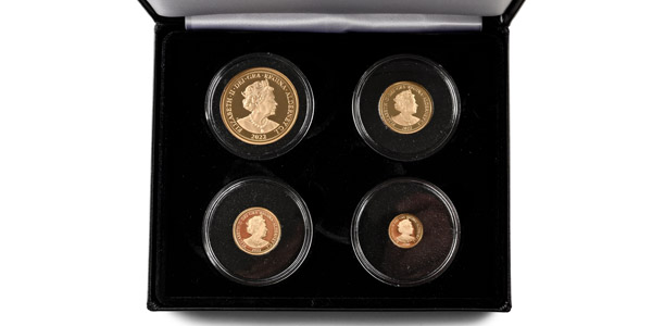 Great Britain. Alderney, Elizabeth II Set of Four [4] Proof AV Sovereign Coins Collection.