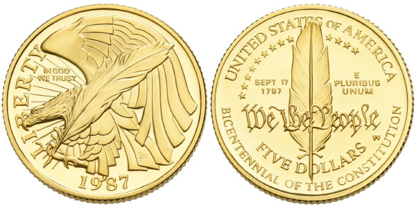 United States of America. Commemorative AV Five Dollars.