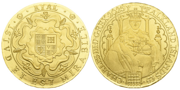 Falklands Islands. The Rose Ryal Gold Coin with Clippings.