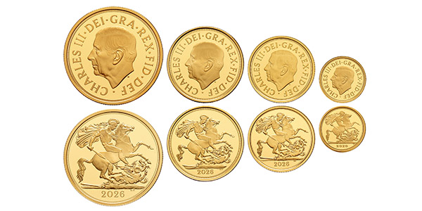 Great Britain. Windsor, Charles III AV Sovereign Set of Four Coins.