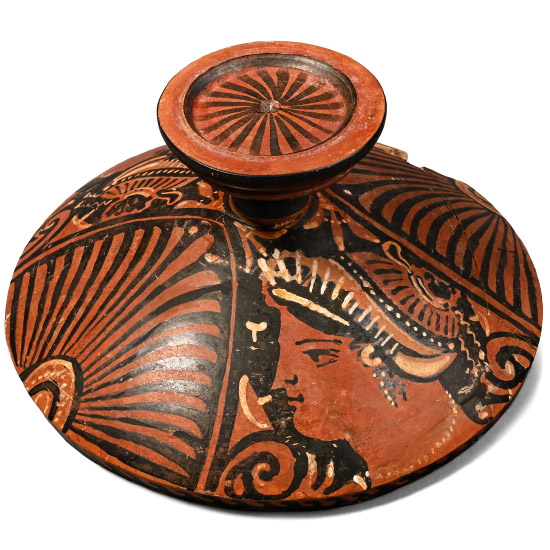 Very Large Greek Apulian Terracotta Lekanis Lid with Ladies of Fashion
