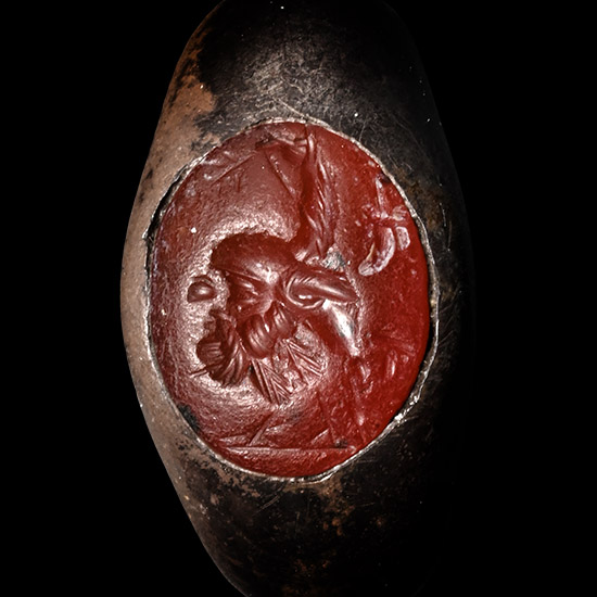 Roman Imperial Silver Ring with Carnelian Gemstone with Gryllos
