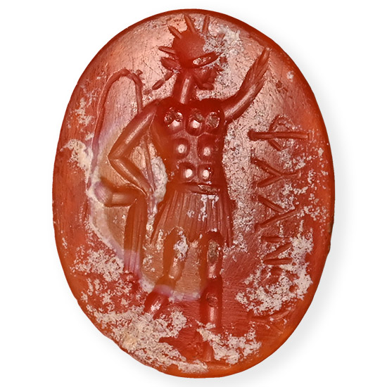 Roman Carnelian Gemstone with Sol and Greek Inscription