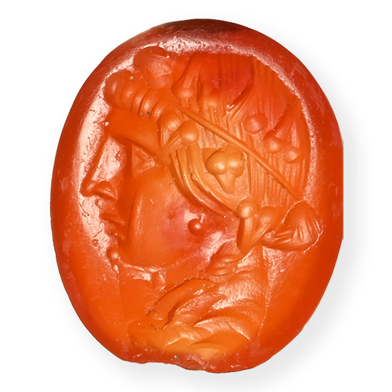 Roman Carnelian Intaglio with Head of Bacchante