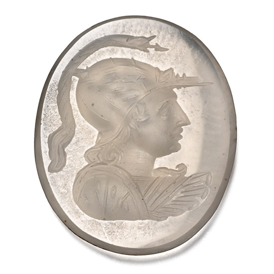 Chalcedony Gemstone with Helmeted Bust