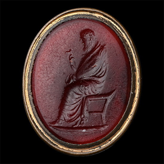 Grand Tour Glass Gemstone with Philosopher in Gilt Metal Seal