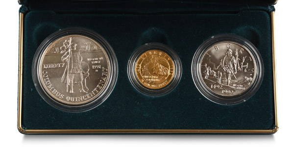 United States of America. Set of Uncirculated AV Five Dollar, AR Dollar and AR Half Dollar.