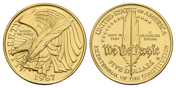 United States of America. Commemorative Proof AV Five Dollars.
