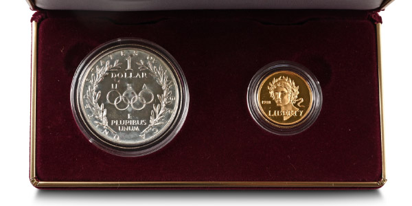 United States of America. Proof AR Dollar and AV Five Dollar.