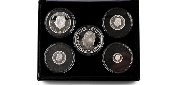 Great Britain. Ascension Island, Charles III Set of Five [5] Proof PT Sovereign Coins Collection.