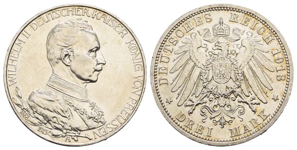 German States. Preussen (Prussia, Kingdom), Wilhelm II AR 3 Marks.