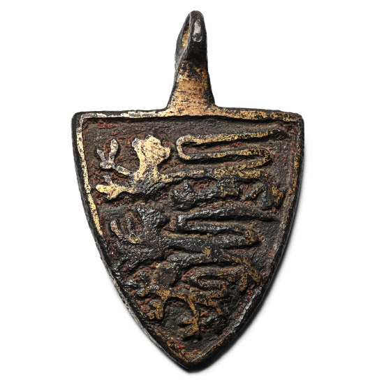 Medieval Knights Gilt-Bronze Heraldic Horse Harness Pendant with Arms of England