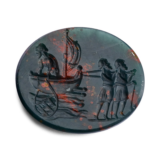 Georgian Period Bloodstone Gemstone with Christ Fishing