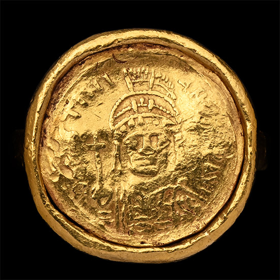 Byzantine Gold Solidus in Gold Ring