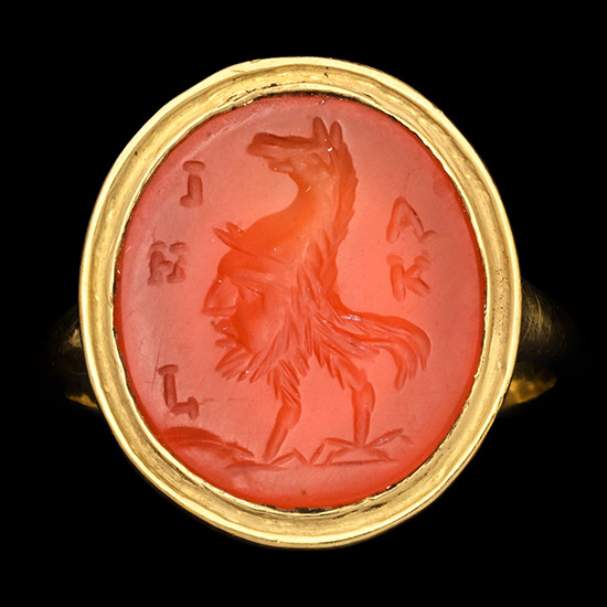 Roman Carnelian Gemstone with Gryllus in Gold Ring