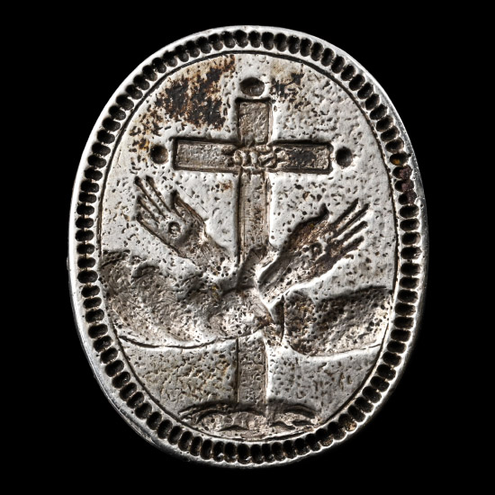 Post Medieval Silver Religious Seal with Boxwood Handle