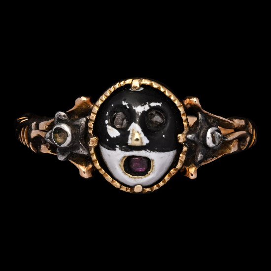 Gem-Set Masquerade Gold Ring with Love Inscription
