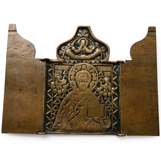 Russian Orthodox Enamelled Bronze Icon with St. Nicholas