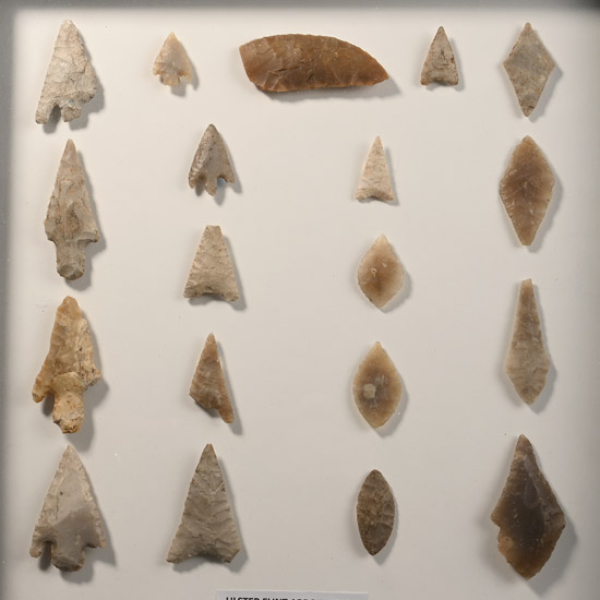 Framed English Stone Age Knapped Arrowhead and Tool Collection