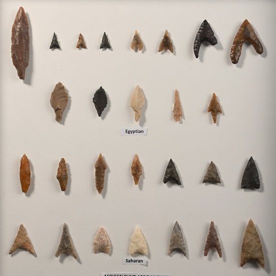 Framed African Stone Age Knapped Arrowhead Collection