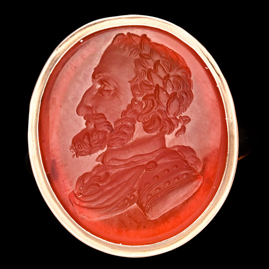 French Carnelian Gemstone with King Henry IV in Gold Ring