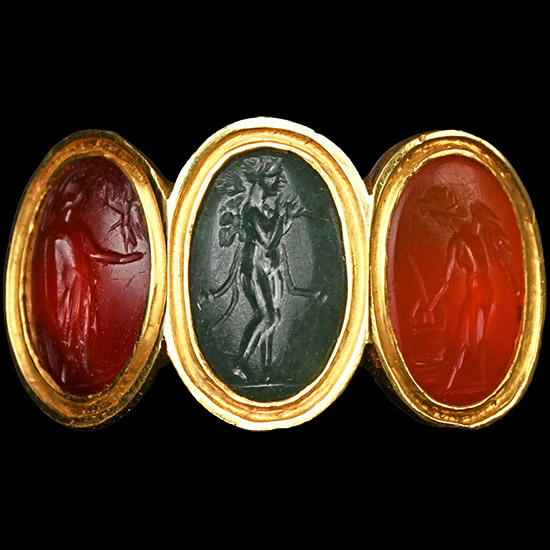 Three Roman Gemstones in a Gold Ring
